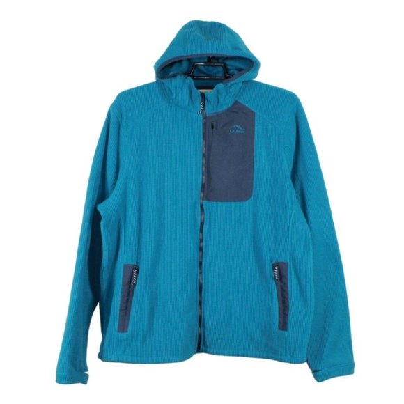 LL Bean Pathfinder Performance Blue Fleece Full-Zip Hoodie Jacket Size L - Picture 1 of 9